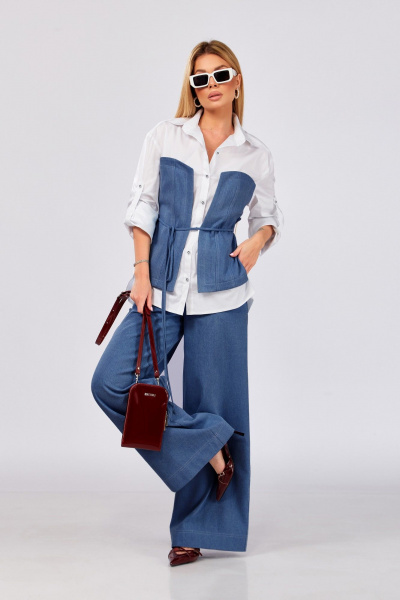 Брюки, жакет DOGGI 2992 белый+синий - фото 1