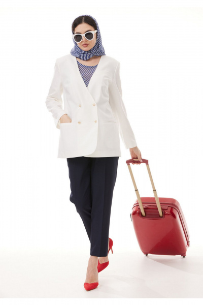 Блуза, брюки, жакет Твой имидж 2116 сине-белый - фото 4