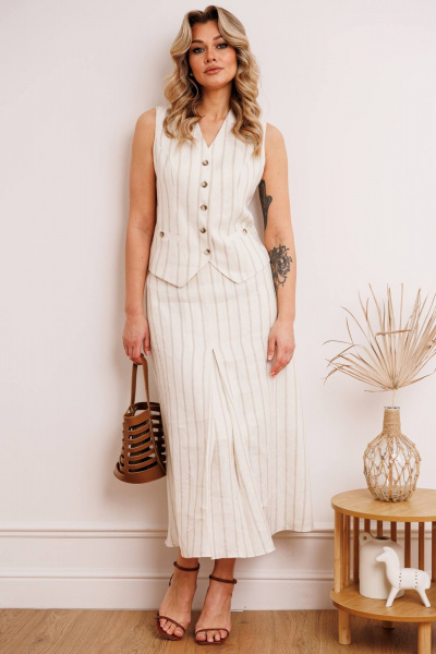 Жилет, юбка Мода Юрс 2907 беж_полоска - фото 2