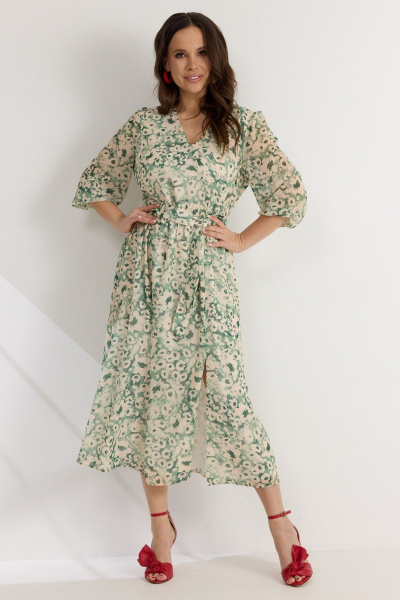 Платье Магия моды 2573 зеленый+ молочный - фото 2