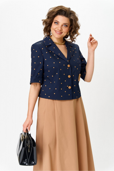 Жакет, юбка Aira Style 24120 капучино-синий - фото 9