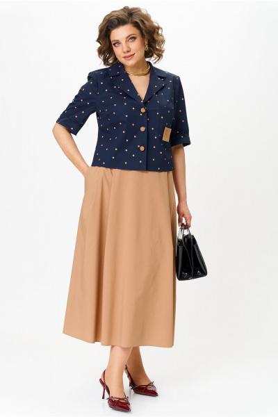 Жакет, юбка Aira Style 24120 капучино-синий - фото 1