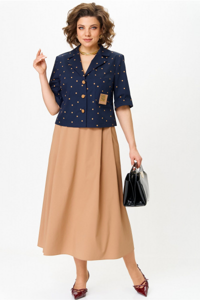 Жакет, юбка Aira Style 24120 капучино-синий - фото 2