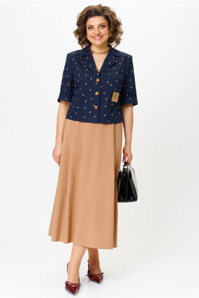 Жакет, юбка Aira Style 24120 капучино-синий - фото 6