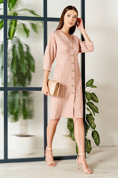 Платье Nelva 51382 розовый клетка - фото 1