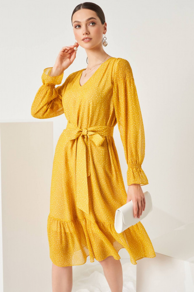 Платье Nelva 51486 горчично-желтый принт - фото 4