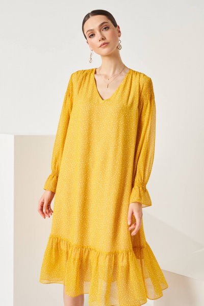 Платье Nelva 51486 горчично-желтый принт - фото 1