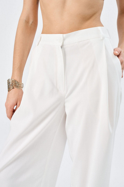 Молочные брюки-палаццо из льна со шлевками Art Ribbon M1014B - фото 2