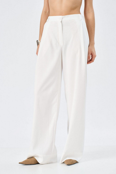 Молочные брюки-палаццо из льна со шлевками Art Ribbon M1014B - фото 1
