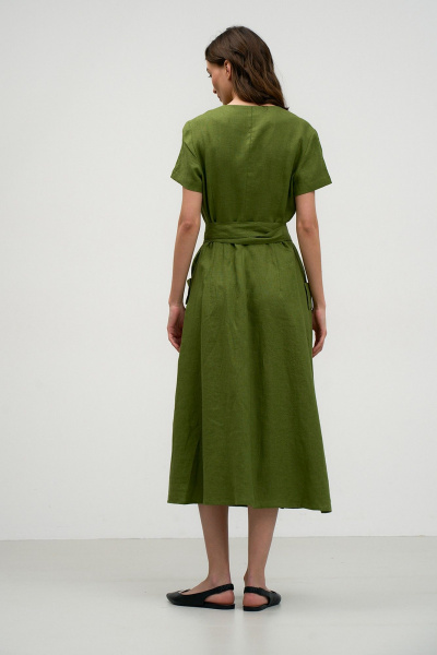 Льняное платье с V-образной горловиной и карманами на пуговицах Art Ribbon M3808P - фото 4