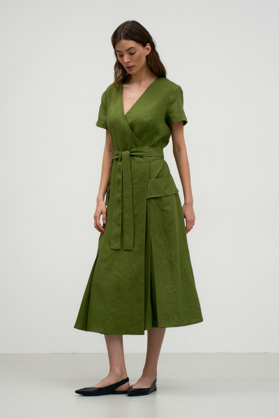 Льняное платье с V-образной горловиной и карманами на пуговицах Art Ribbon M3808P - фото 2