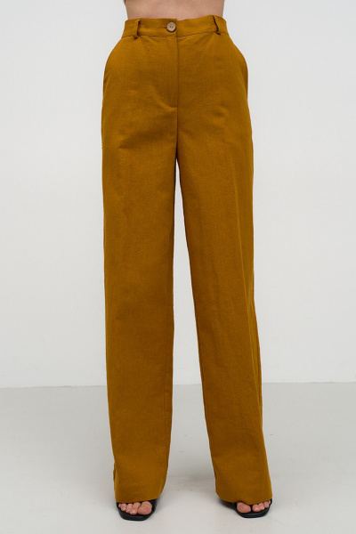 Классический костюм из льна в коричневом стиле на каждый день Art Ribbon M3813_2 - фото 7