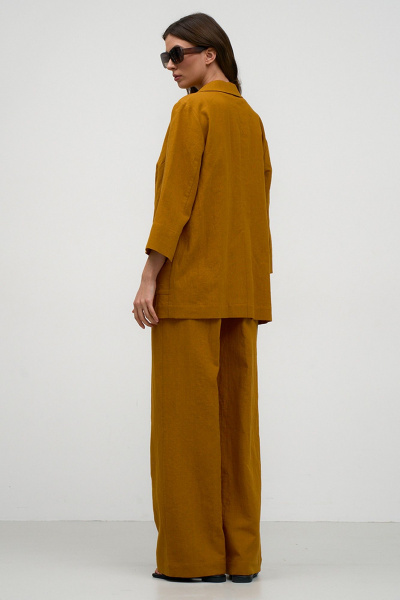 Классический костюм из льна в коричневом стиле на каждый день Art Ribbon M3813_2 - фото 5