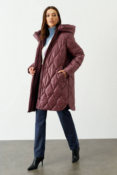 Пальто Nelva 0091 пепельно-бордовый - фото 2