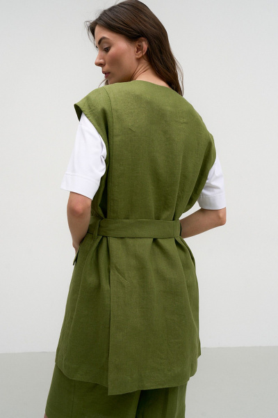 Льняной жилет прямого силуэта с прорезным карманом Art Ribbon M3816J - фото 5
