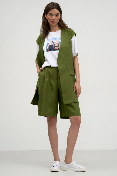 Льняной жилет прямого силуэта с прорезным карманом Art Ribbon M3816J - фото 2