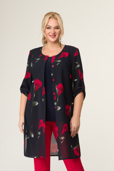Кардиган, топ Svetlana-Style 3006 черный+цветы - фото 1