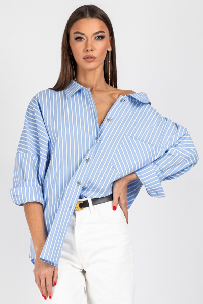 Блуза VIZAVI 727 бело-голубая_полоска - фото 8