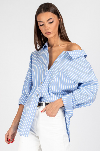 Блуза VIZAVI 727 бело-голубая_полоска - фото 3