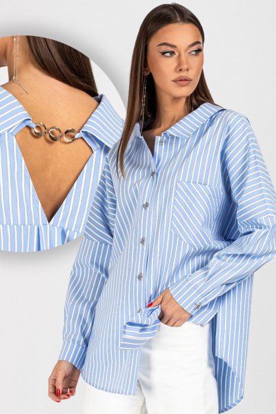 Блуза VIZAVI 727 бело-голубая_полоска - фото 1