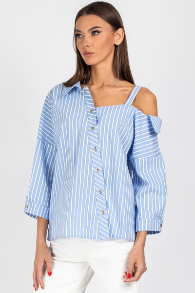 Блуза VIZAVI 726 бело-голубая_полоска - фото 8