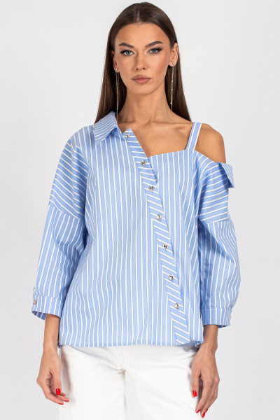 Блуза VIZAVI 726 бело-голубая_полоска - фото 4
