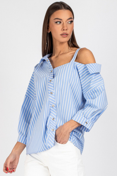 Блуза VIZAVI 726 бело-голубая_полоска - фото 2