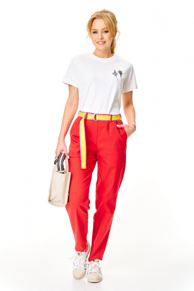 Брюки, ремень, футболка T&N 7641 белый+красный_коралл - фото 2