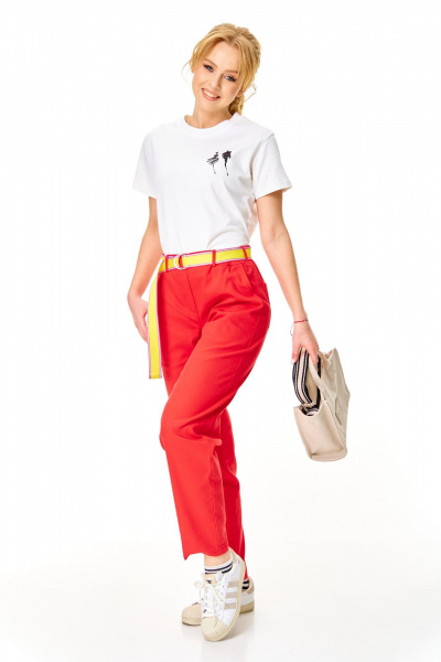 Брюки, ремень, футболка T&N 7641 белый+красный_коралл - фото 3