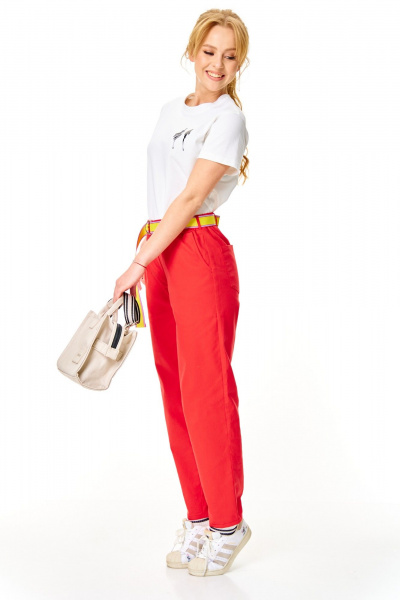 Брюки, ремень, футболка T&N 7641 белый+красный_коралл - фото 1