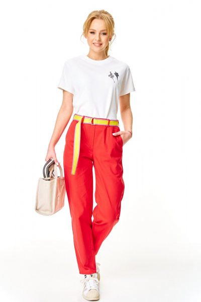 Брюки, жакет, ремень, футболка T&N 7642 белый+красный_коралл - фото 12