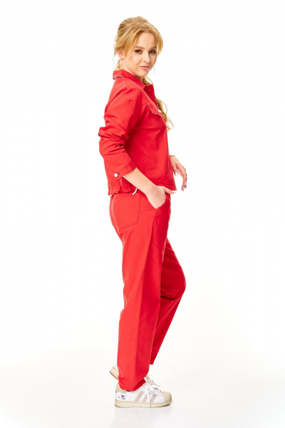 Брюки, жакет, ремень, футболка T&N 7642 белый+красный_коралл - фото 10