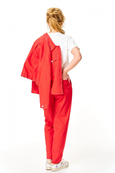 Брюки, жакет, ремень, футболка T&N 7642 белый+красный_коралл - фото 8