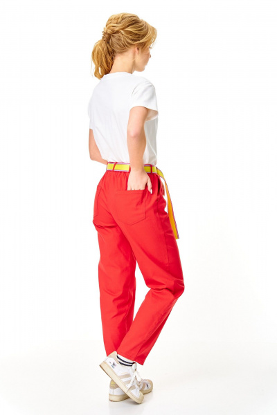 Брюки, жакет, ремень, футболка T&N 7642 белый+красный_коралл - фото 6