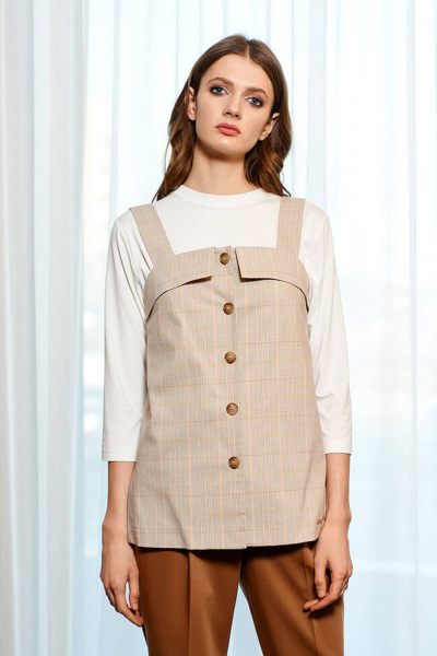 Жилет Nelva 1718 бежевый_клетка - фото 2