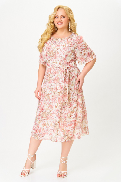 Платье Swallow 827.1 бежево-розовые_цветы - фото 1