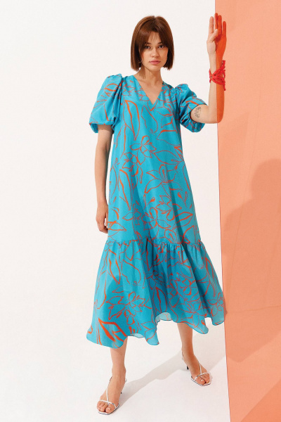 Голубое летнее платье свободный крой из трикотажа Noche mio 1.427 - фото 1
