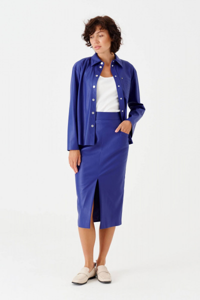 Синяя юбка из экокожи классического кроя круглый год Noche mio 2.013 - фото 1