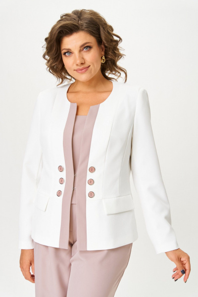 Брюки, жакет, топ ANASTASIA MAK 1123 пудра+молочный - фото 5