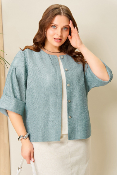 Блуза, жакет, юбка VOLNA 1411 бирюзово-бежеый - фото 3
