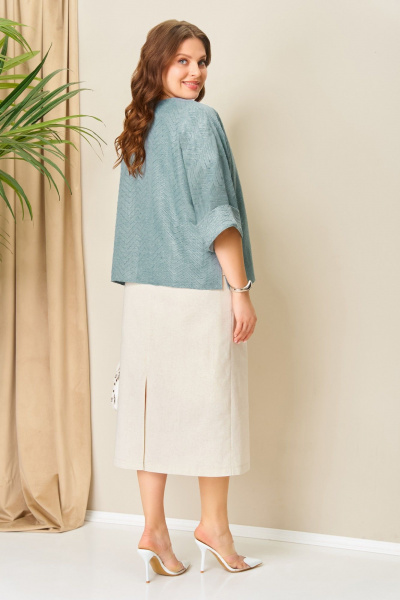 Блуза, жакет, юбка VOLNA 1411 бирюзово-бежеый - фото 5