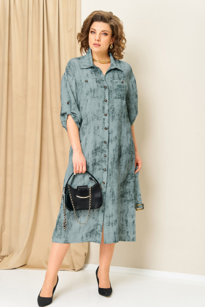 Платье VOLNA 1408 серо-мятный - фото 2