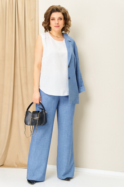 Блуза, брюки, жакет VOLNA 1407 голубой - фото 6