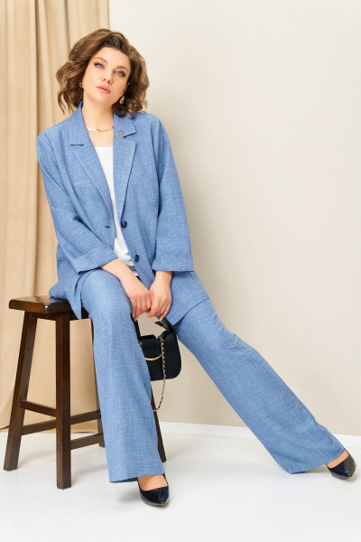 Блуза, брюки, жакет VOLNA 1407 голубой - фото 4
