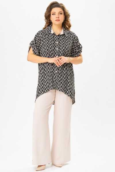 Блуза, брюки Fita 3071 черно-бежевый - фото 3