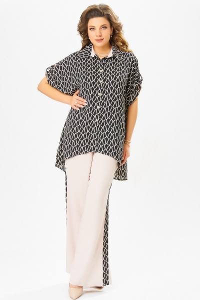 Блуза, брюки Fita 3071 черно-бежевый - фото 1