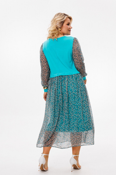 Платье приталенное из трикотажа и шифона для повседневной носки Anastasia 945.6 светло-бирюзовый - фото 5