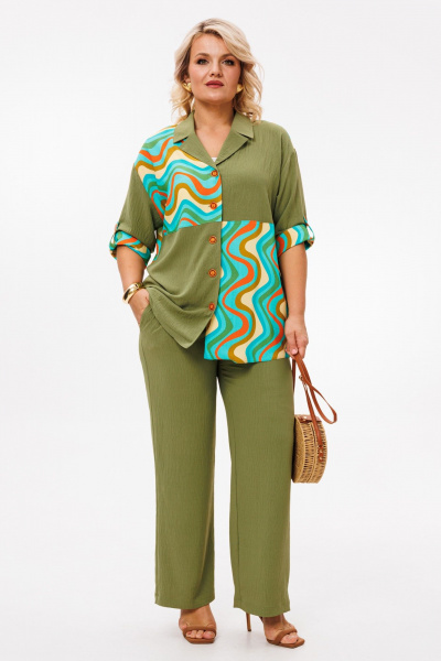 Блуза, брюки Anastasia 1214 олива - фото 1