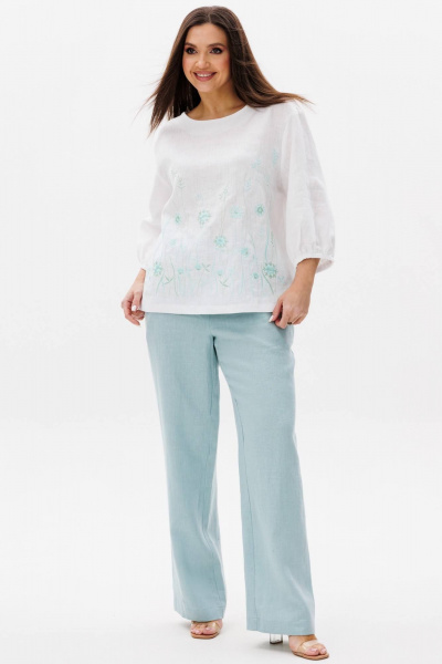 Блуза, брюки Ma Сherie 3131 белый+
мятный - фото 8