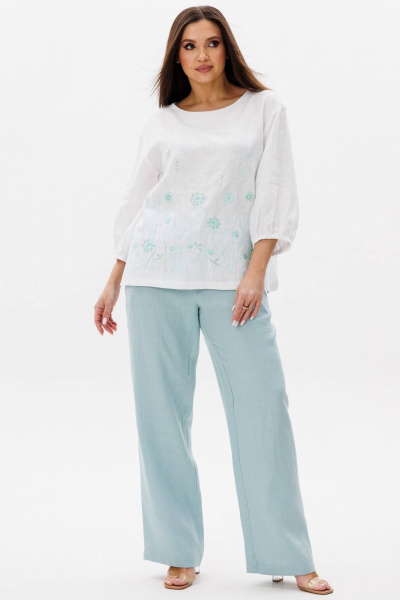Блуза, брюки Ma Сherie 3131 белый+
мятный - фото 1